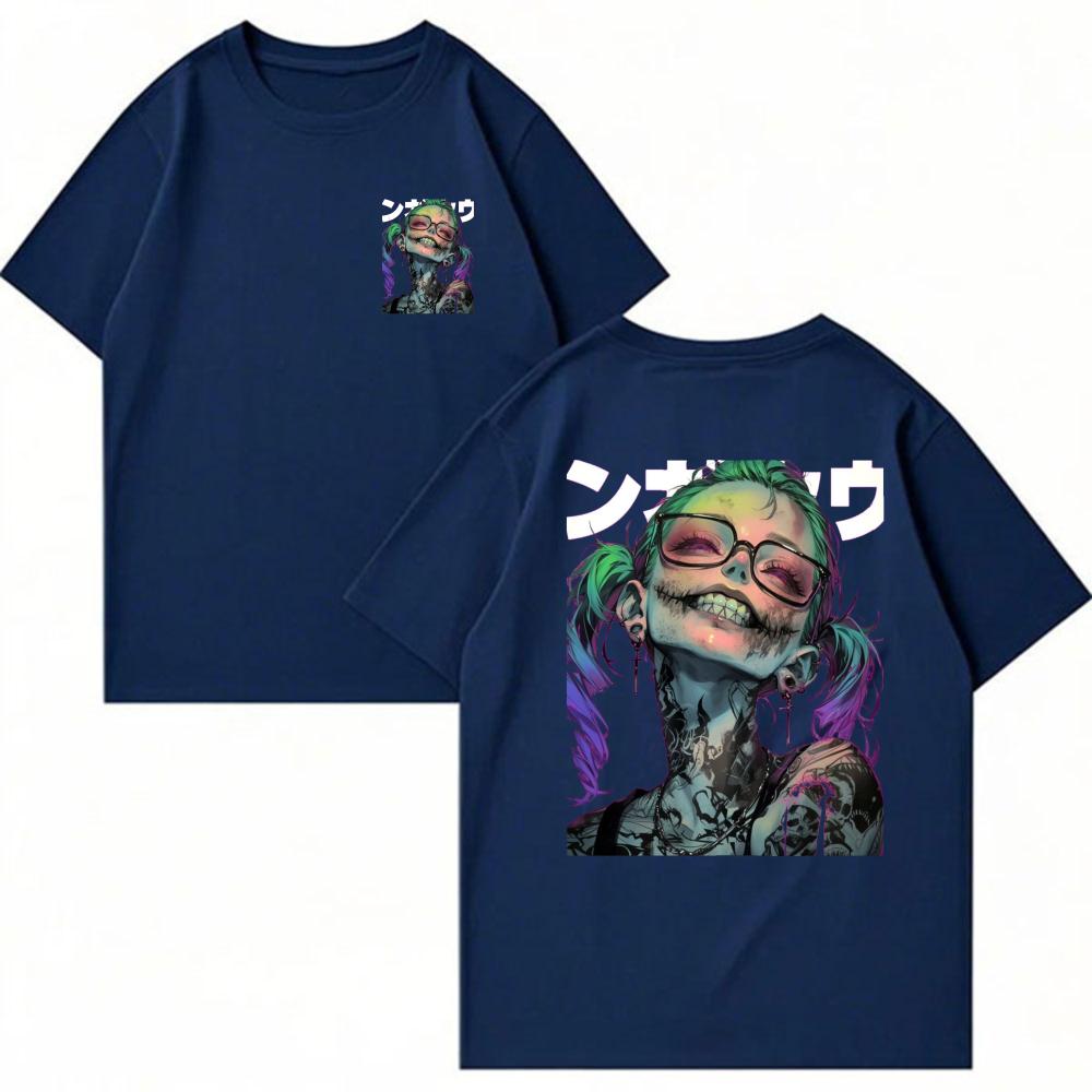Tattoo Zombie Girl Anime Graphic T Shirt Unisex Front Back Double Print Harajuku Gothic Soft Cotton Streetwear