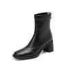 Cowhide Edition~ High Heel Short Boots Women's Autumn and Winter New Square Head Martin Boots Small Thick Heel Skinny Boots