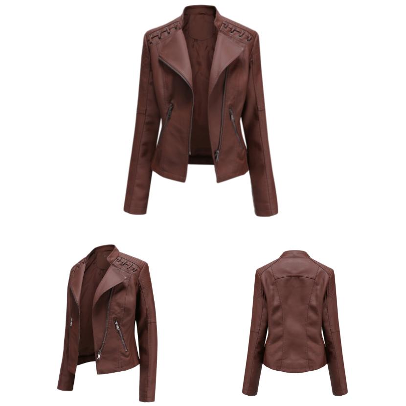 Women's Stylish Faux Leather Jacket Classic PU Moto Biker Fashion Zip Up Casual Short Coat Slim Outerwear with Retro Lacing Detail S-4XL Plus Size