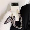 Woman Portable Chain Of Silk Scarves Phone Case For Samsung Galaxy Z Flip 4 3 5g Hinge Full Protection Clear Hard Pc Cover