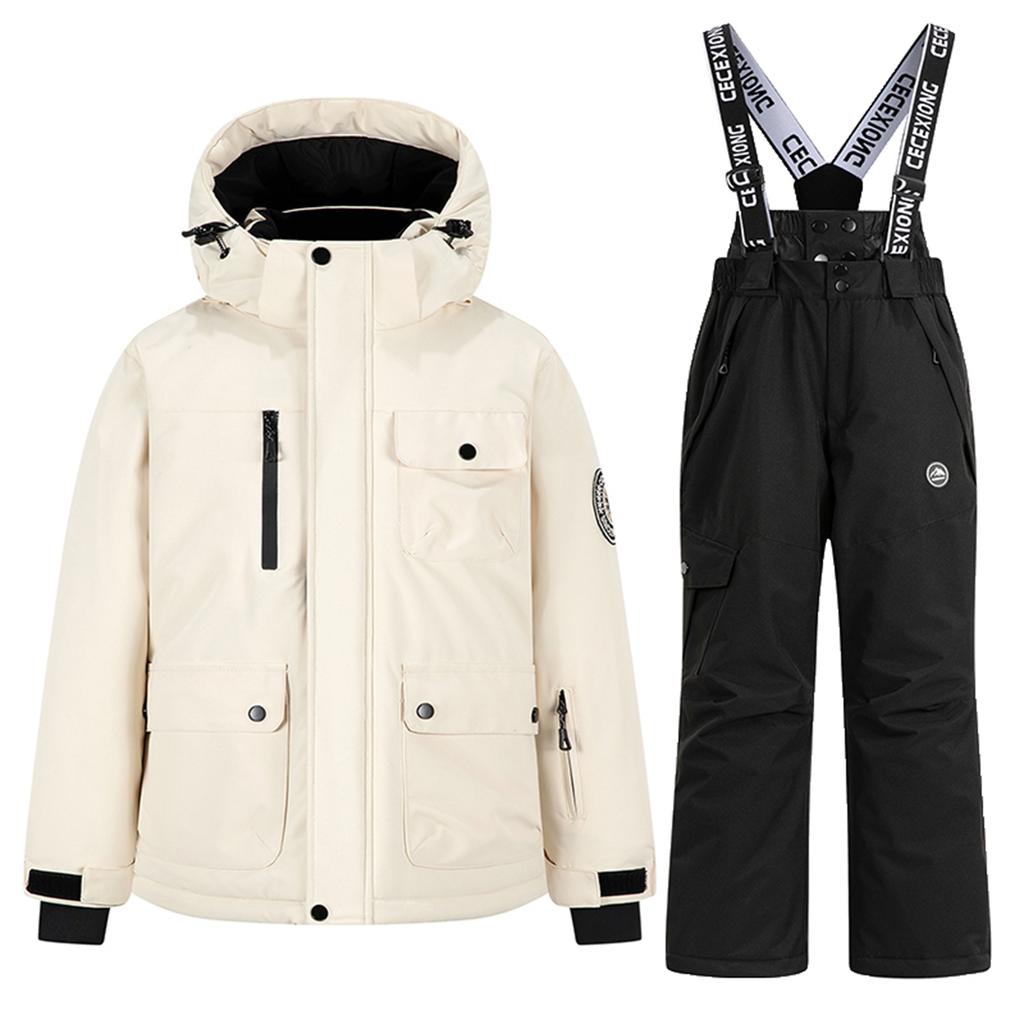 Children's Fashion Skiwear Set Boys' And Girls' Thickened Waterproof Warm Ski Suit Jacket And Trousers Outfit Set
