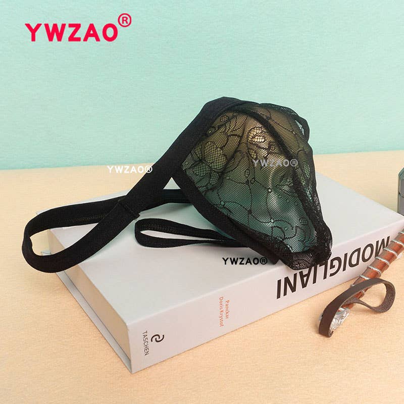 YWZAO Вставляемый Анальный Стимулятор Мужское Нижнее Белье Стринги Кружево Черный N12