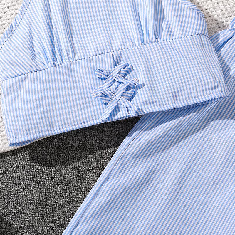 Костюм для девочки Детская одежда 6-12 лет Детский летний новый полосатый жилет + повседневные брюки костюм