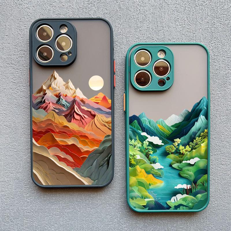 Чехол для телефона с принтом Гор и Текущей Воды Для IPhone 16 15 14 Pro Max Plus 13 12 Mini 11 Pro Max X XR XS 8 7 SE2 Чехлы