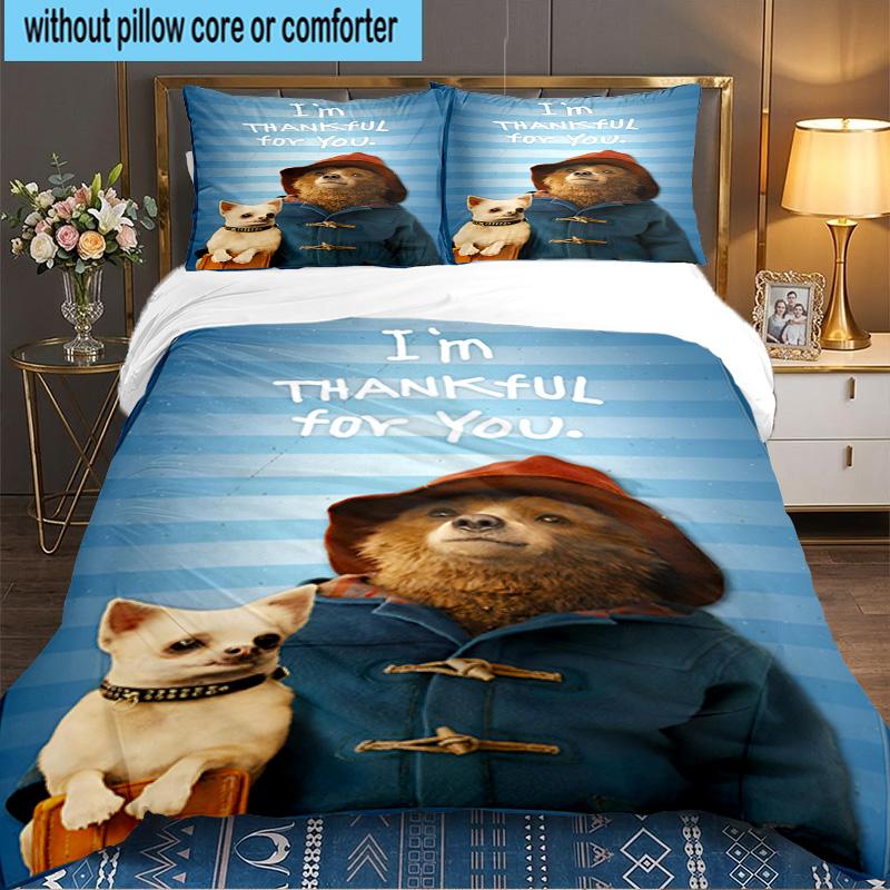Red Hat Bear In The City 3PCS Bedding set,Ideal for 1pc Duvet Cover And 2pcs Pillowcases Perfect for Fan gift,Ideal for Bedroom, Dormitory