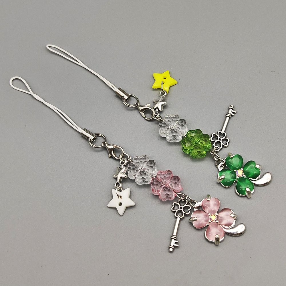 Четырехлистная цепочка для телефона с бусинами, красочный брелок, подвеска в виде листьев клевера, подвесное украшение