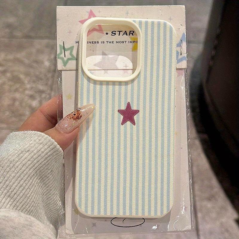 Чехол для телефона с синей полоской, узором из звезд и личи для iPhone 11 12 13 14 15 16 17 Pro Max XS X XR 16 Plus 16E Ударопрочный бампер