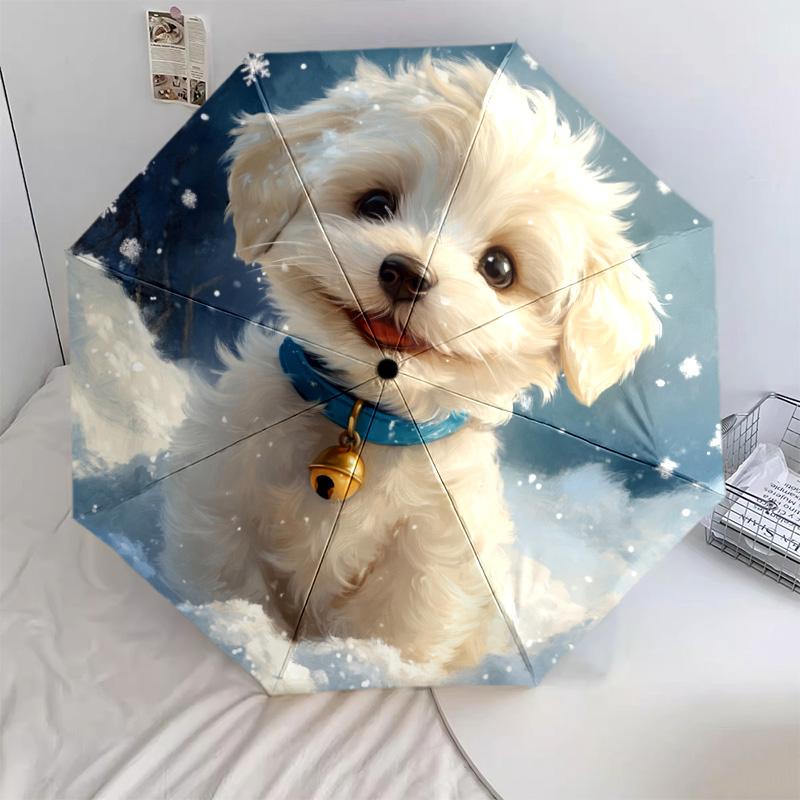0106 Snowflake Dog pattern, automatic folding umbrella, portable and foldable design, 8 ribs, a Christmas or birthday gift.