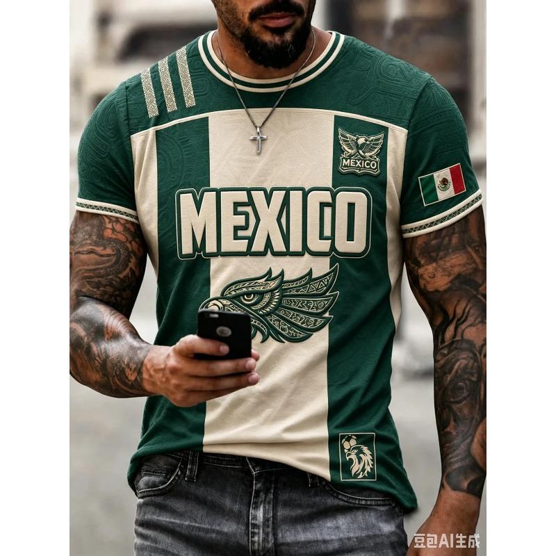 2026 New Mexican National Team Soccer T-shirt Full Flat Print Short Sleeve Mexico Flag Training Sportwear for Summer