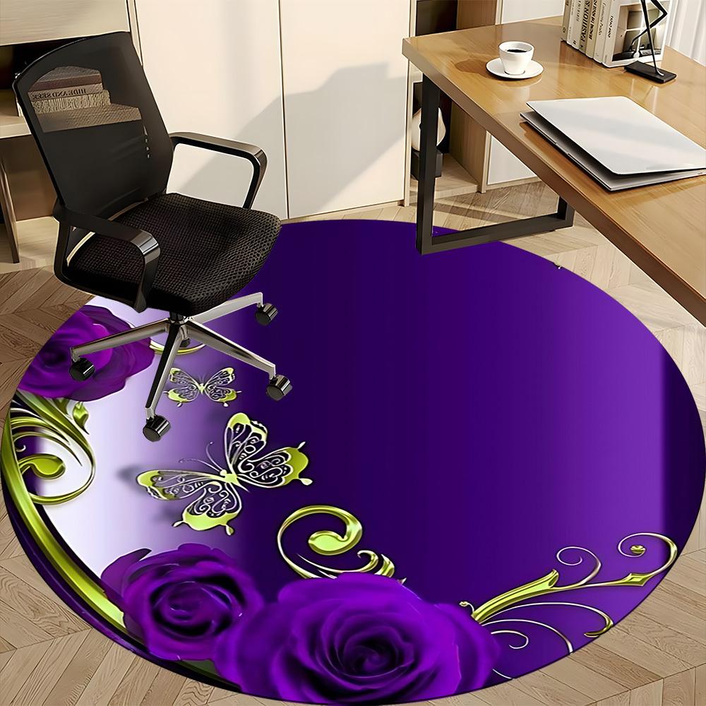1pc Butterfly Rose Decorative Chair Carpet for Office, Round Polyester Mat, Indoor Decor for Office, Washable Non-slip Carpet yy251219026
