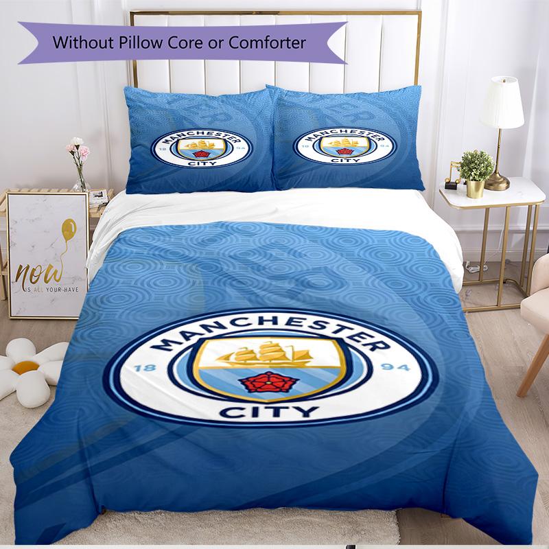 3pcs Duvet Cover Set (1*Duvet Cover + 2*Pillowcase, Without Core), Football team City FC Print Soft All‑Season Bedding Set, Home Bedroom Decor Gift