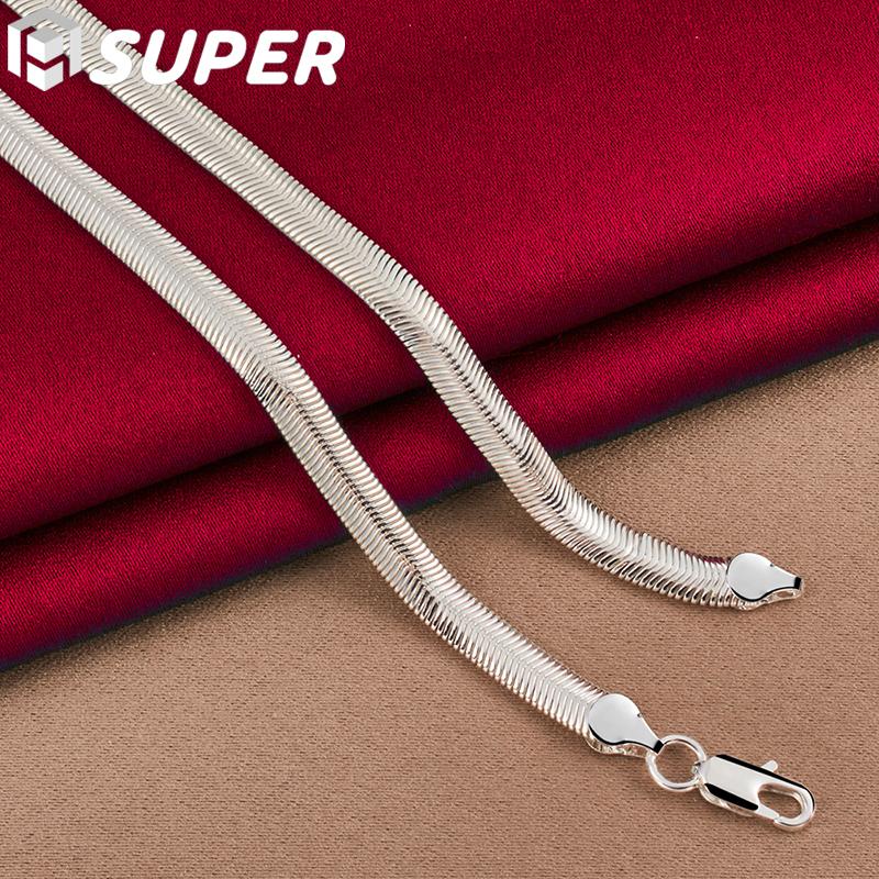 925 Sterling Silver 16/18/20/22/24 Inch 6mm Flat Snake Chain Necklace Jewelry