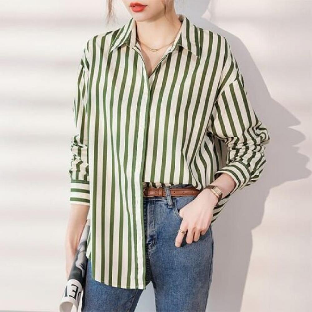 Navava Women Casual Stripe Long Sleeve Shirt Nb2508