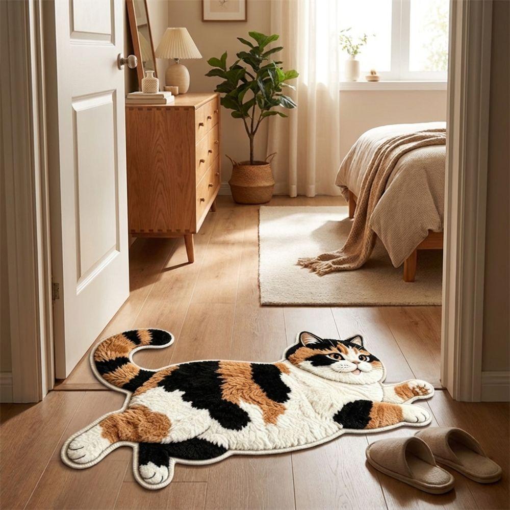 2D Cat-Shaped Area Rug Non-Slip Cartoon Carpet Cute Home Decor Carpet Living Rooms