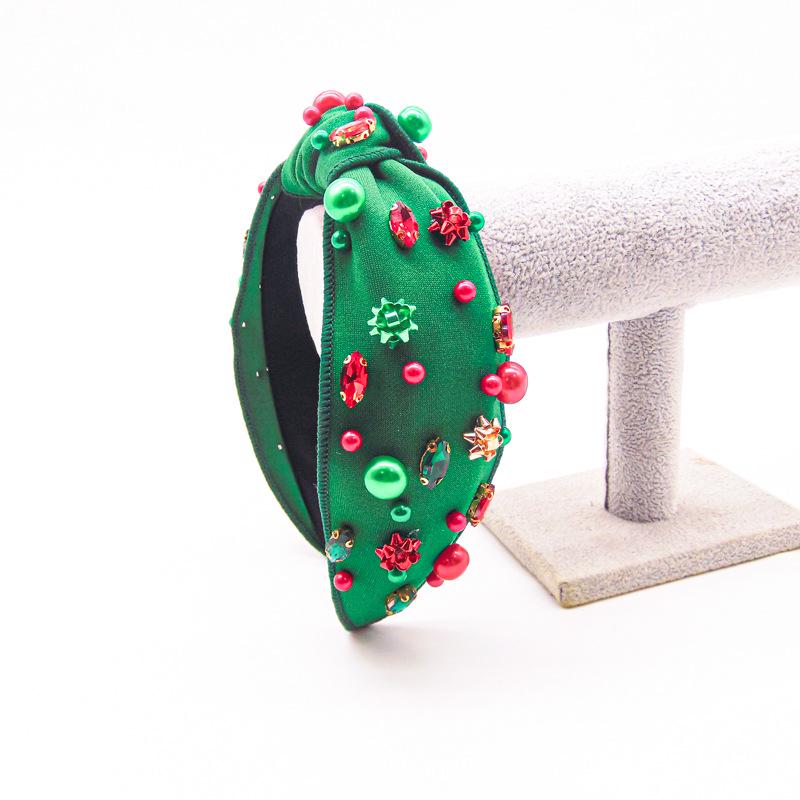 Рождественская повязка на голову с цветными инкрустированными бриллиантами и тканевым узлом по центру