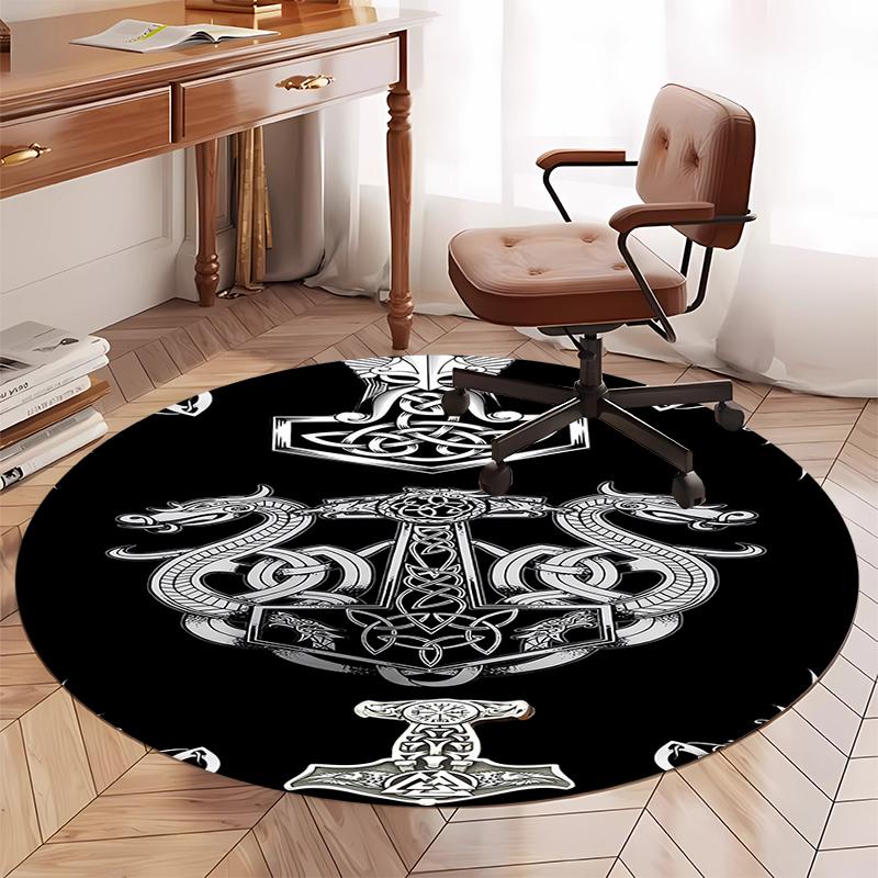 Viking Printed Round Rug Carpet Chair Rug Area Rug Entryway Doormats,for Office Chair Living Room Bedroom Kitchen Room.