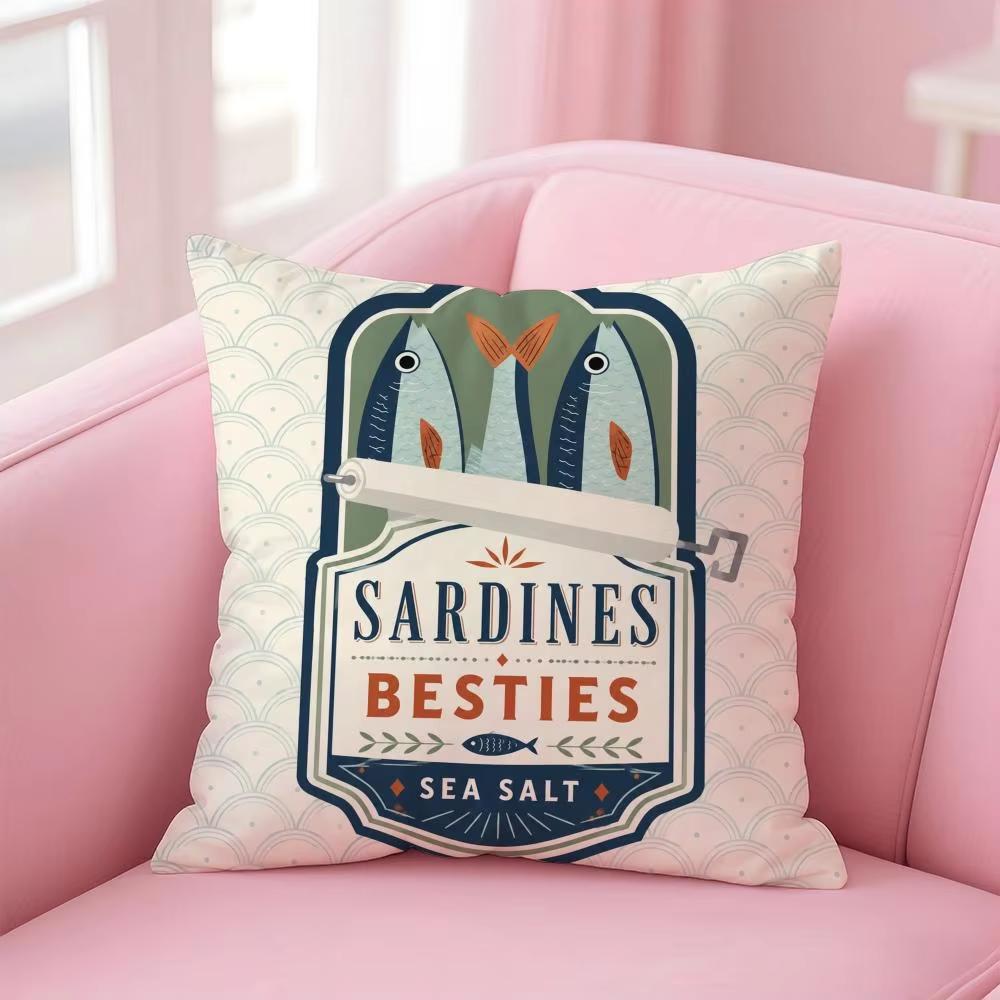 Cushion Cover Sardines in A Tin with Striped Short Plush Soft DoubleSided Printing Pillow Case Cozy Sofa Bedroom Home Decor