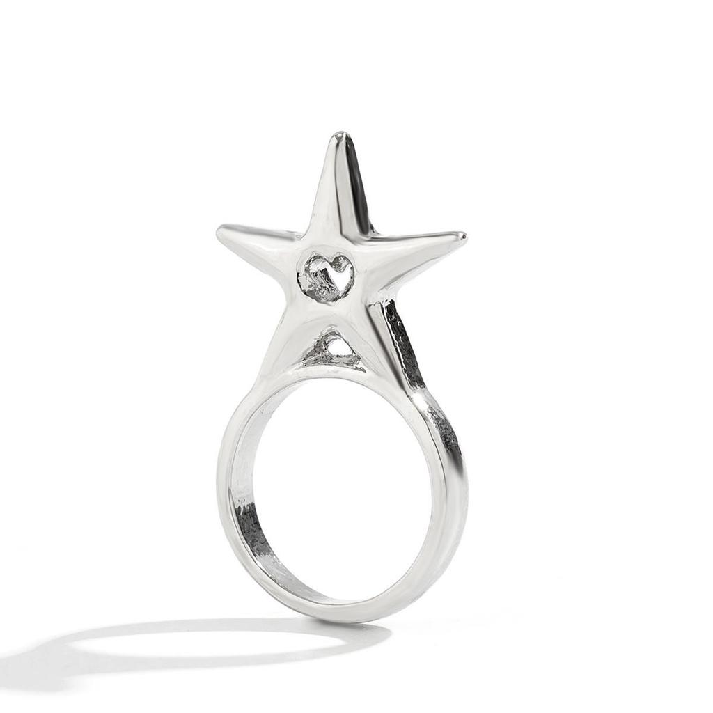 Minimalist European-American Star Ring with Open Design and Spicy Beauty - Niche Three-Dimensional English Letter Jewelry