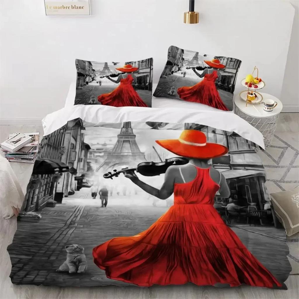Eiffel Tower France Paris Bedding Set Boys Girls Twin Queen Size Retro Red Duvet Cover Pillowcase Bed Kids