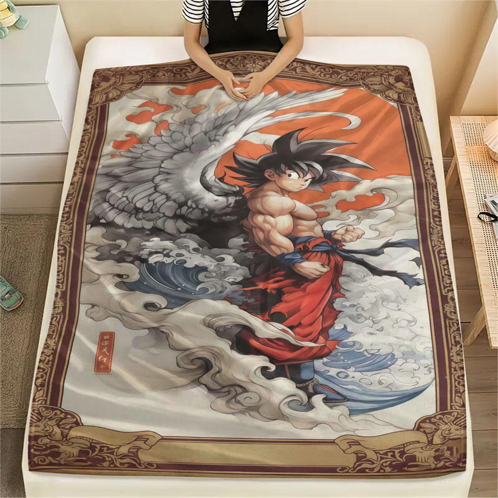 1Pc Goku Print Flannel Blanket, High quality Comfortable for All Seasons, Home Decor, Warmth and Comfort, Perfect for Christmas Gifts
