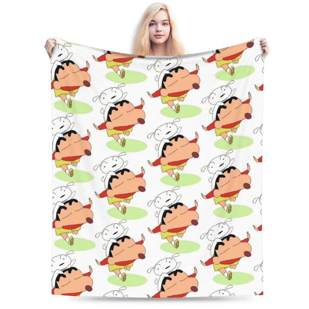 Crayon Shin chan Demon Slayer Fleece Throw Blanket Anime Blankets for Home Travel Warm Plush Thin Quilt