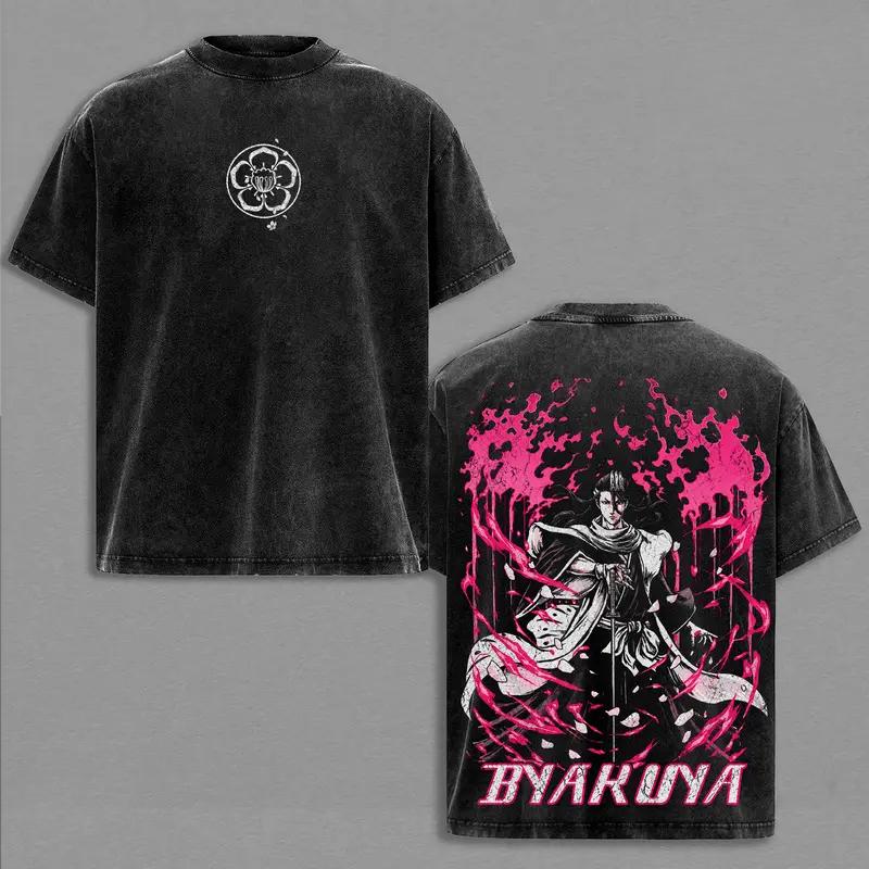 Anime BLEACH Kuchiki Byakuya Graphic T Shirt Men Women Washed Cotton Tshirts Vintage Casual Clothing Harajuku Unisex T-shirt