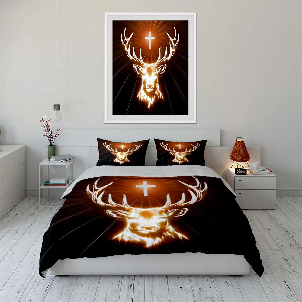 Deer Antler Cross Glow Bedding Set Bedding set (1 duvet cover, 2 pillowcases, duvet not included)
