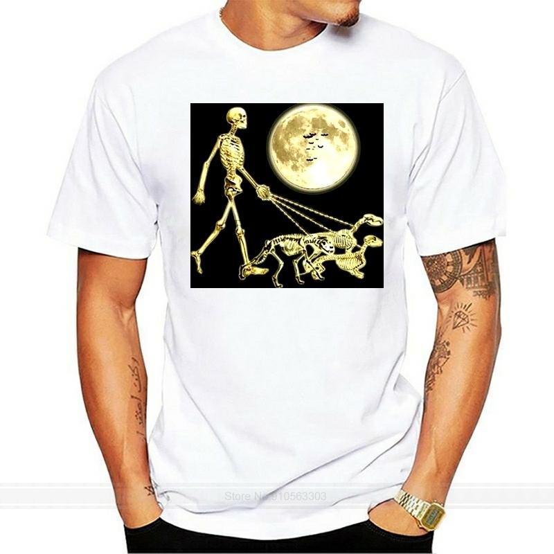 Dog Walking Skeleton Halloween Unisex TShirt SXl Homme Customized Tee Shirt cotton tshirt Unisex summer fashion tshirt euro size