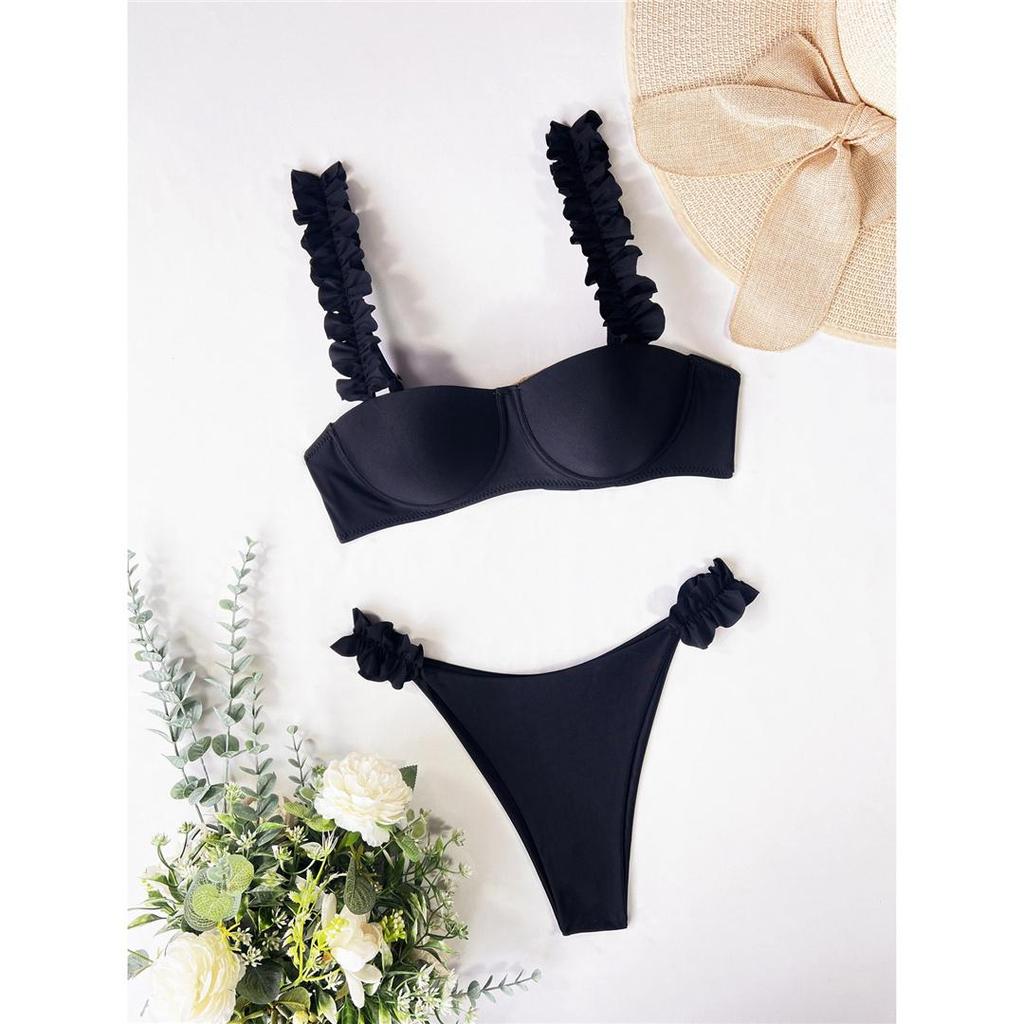 Новый купальник бикини с рюшами и пуш-ап, женский купальник, женский комплект бикини из двух частей с чашкой бюстгальтера, купальный костюм, купальный костюм для леди