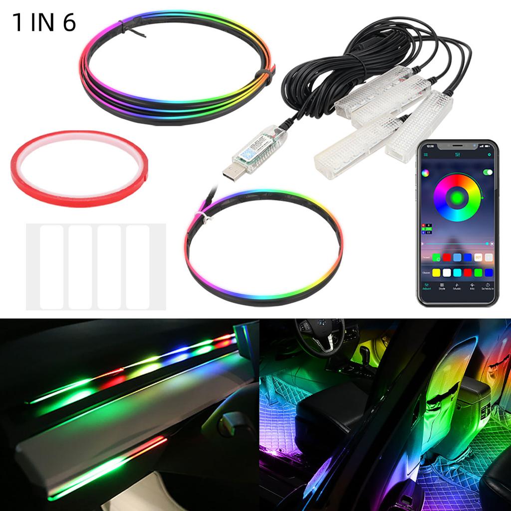 Full Colors USB Car LED Ambient Light Acrylic Strips Dashboard Lights RGB Car Interior Hidden App Remote Control Atmosphere Lamp
