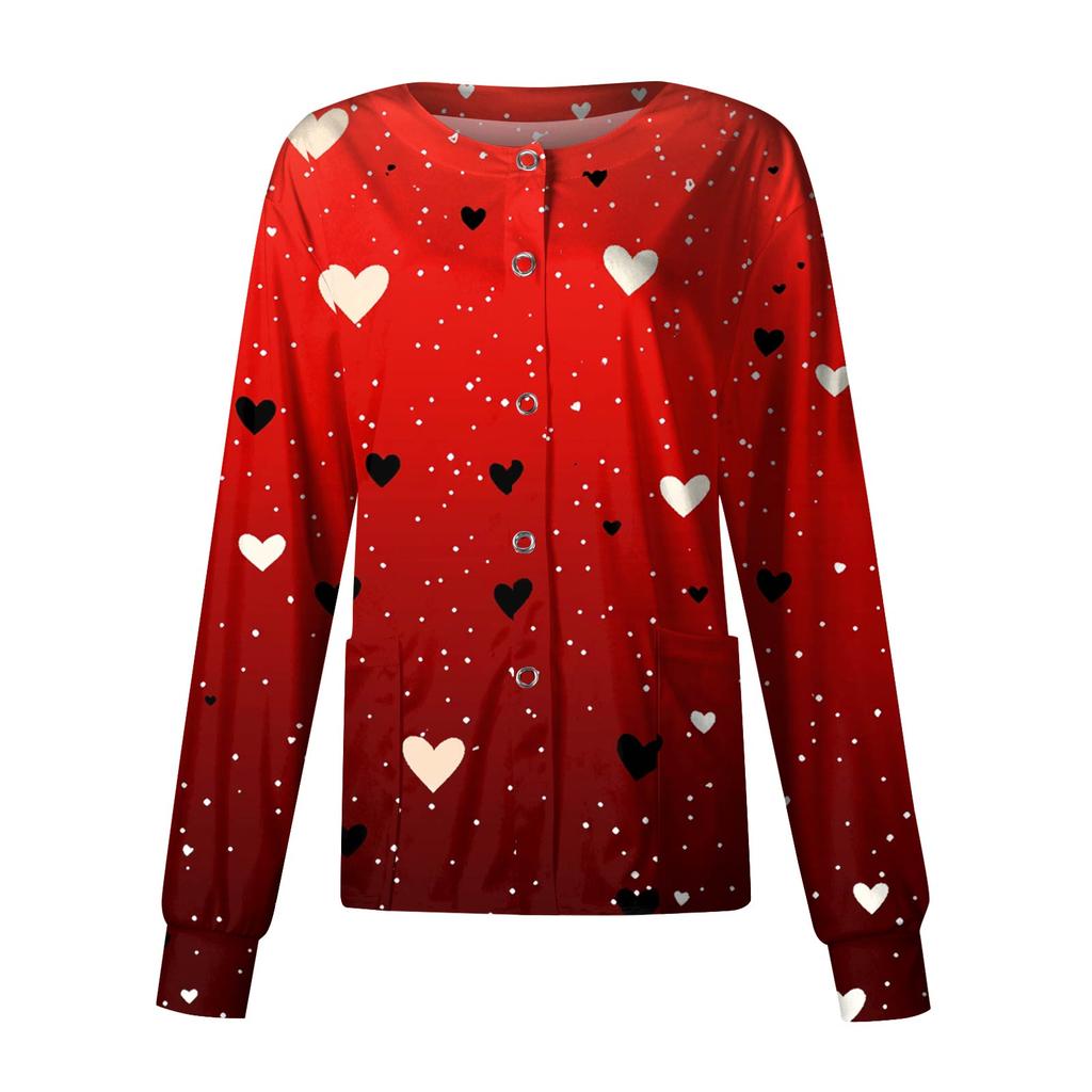 Женская повседневная модная куртка с длинным рукавом, воротником-стойкой, на одной пуговице, с принтом ко Дню святого Валентина, рабочая куртка, топы