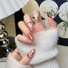 Pure‑Handmade Press‑On Nails Mid‑Short‑Length Hand‑Painted Floral Cat‑Eye Premium False Nail Tips