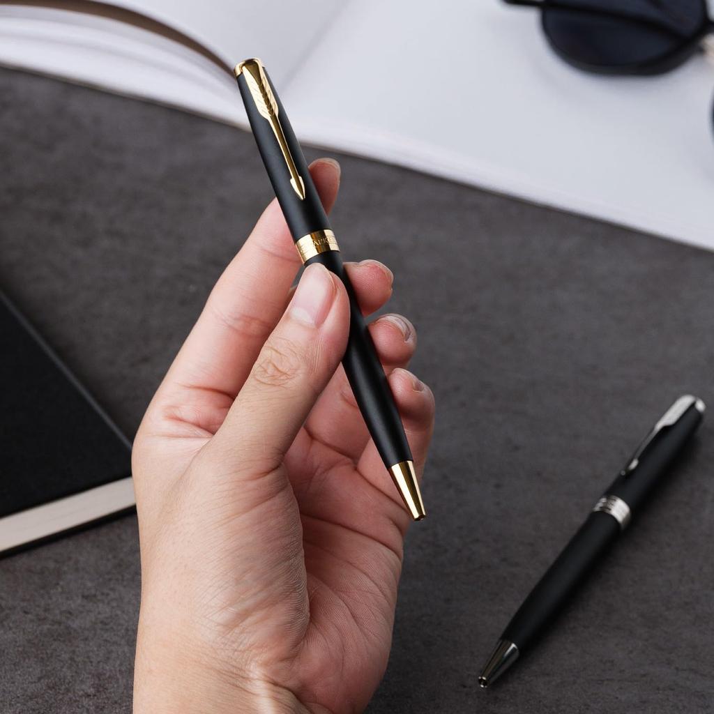 PARKER Sonnet Matte Black GT Ballpoint Medium with Brand Logo Wrapping Bag and Gift A and genuine imported 1950876 V3 Pen, Nib, Oil-Based Ink, Box.