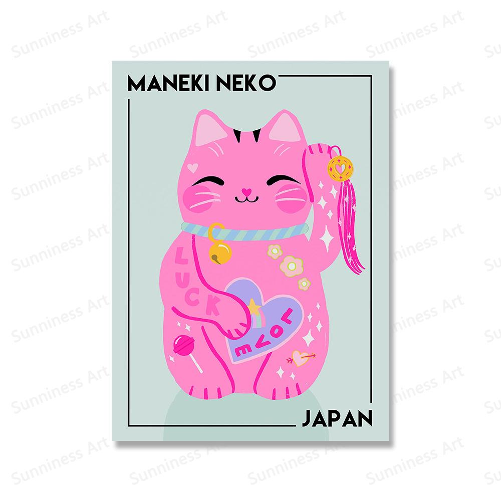Японский Манеки Счастливый Кот Картина Холст Любитель Котов Кавайный Арт Плакат Печать Мультфильм Настенные Картины Детская Комната Девочек Домашний Декор