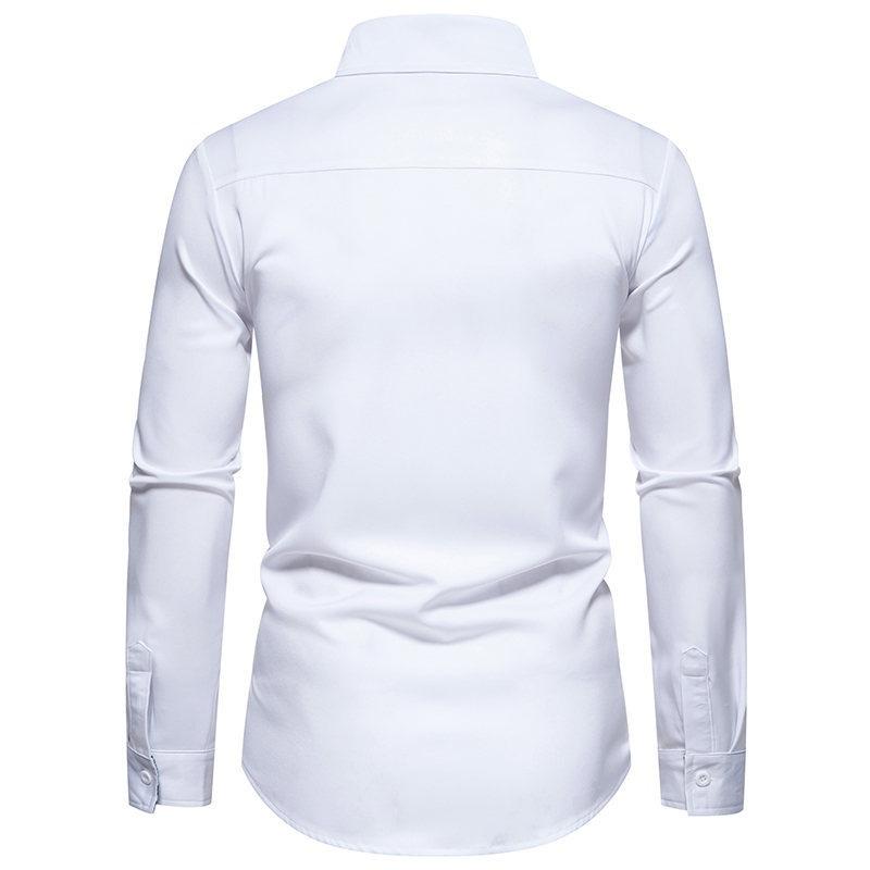 Весна-лето Британский ретро Slim Fit Color Blocks Повседневная мужская рубашка с длинным рукавом Рубашки (Мужской)
