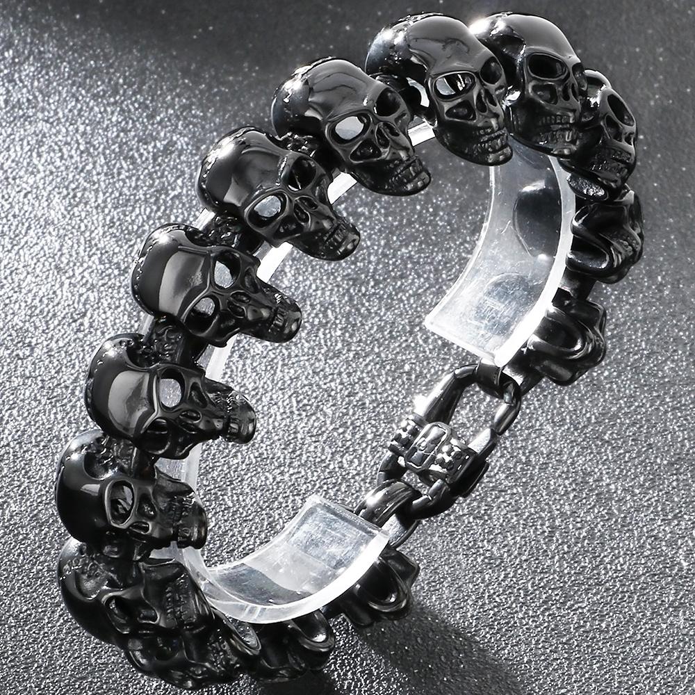 Мужской готический браслет с головой скелета, винтажный хип-хоп, из нержавеющей стали, звеньевая цепь, браслет на запястье для мужчин, вакуумное покрытие, панк-рок ювелирные изделия