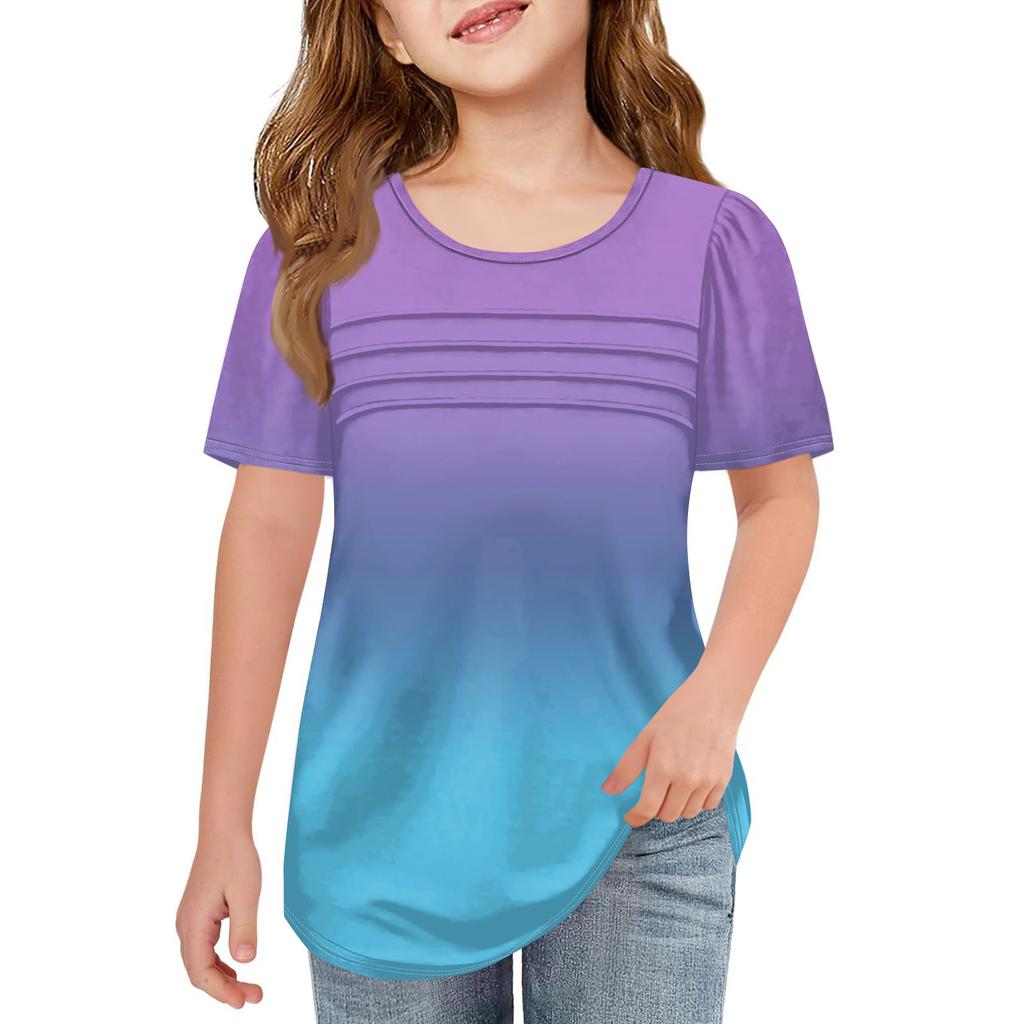 Children Fold T-shirts Short-sleeved Summer Round Collar Gradient Leisure Coat T-shirt