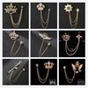 Korean-Style Diamond Crown Chain Brooch - Trendy Men's Suit Tassel Accessory