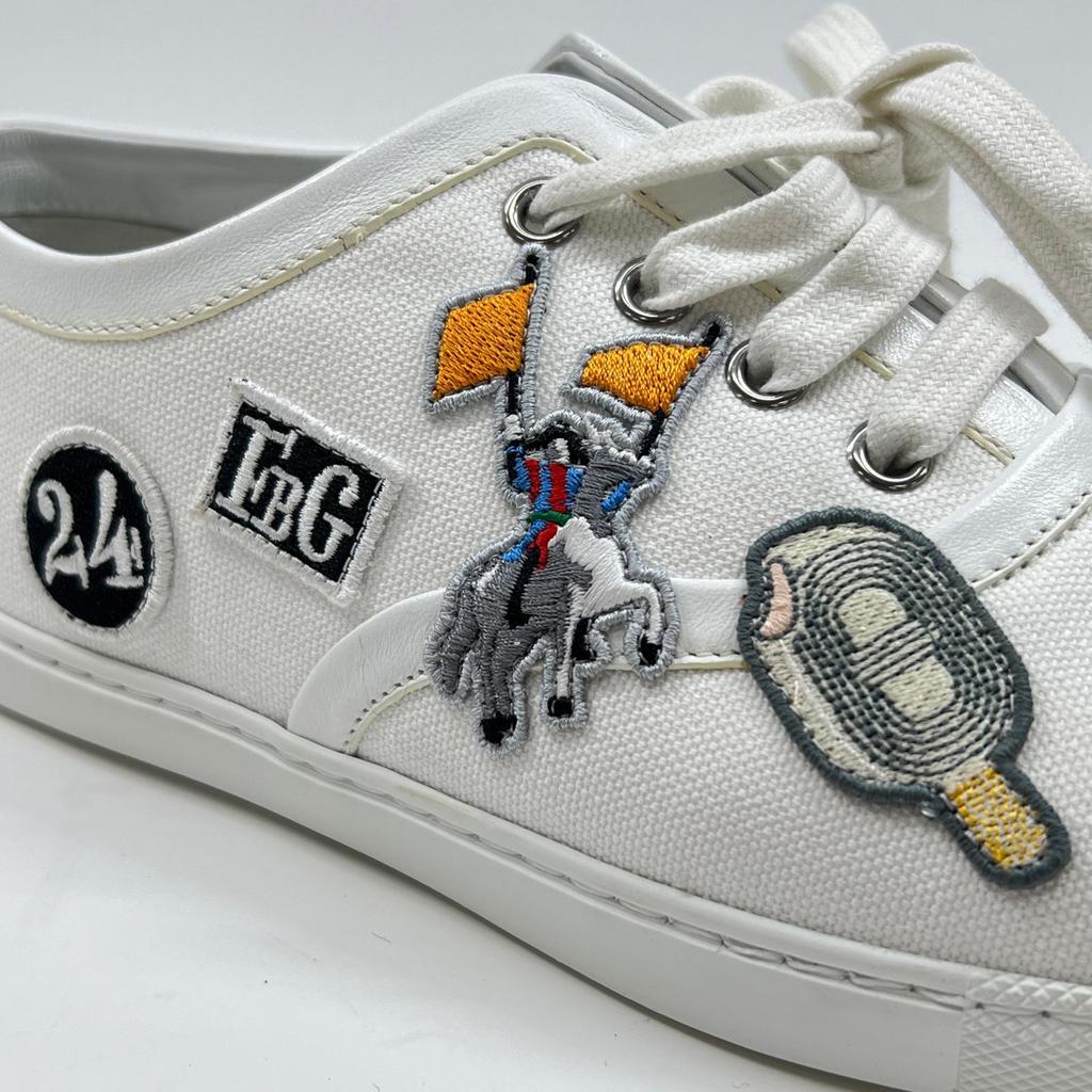 Отличные низкие кроссовки HERMES Innocent с вышивкой логотипа, белый канвас, Женские 37 241180Z Б/У