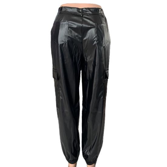 Женские брюки из искусственной кожи, гладкие, мягкие, дышащие, с высокой эластичной резинкой на талии, карманы на щиколотке, застежка на молнию и пуговицы, облегающие мотоциклетные брюки