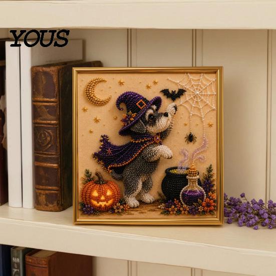Набор для рисования жемчугом Resin Bead Painting Set Хэллоуин Набор с искусственным жемчугом, Щенячье искусство DIY Ведьма Расслабляющие проекты для эмоций Шляпа Набор для рукоделия Взрослые и подростки, Ручная работа