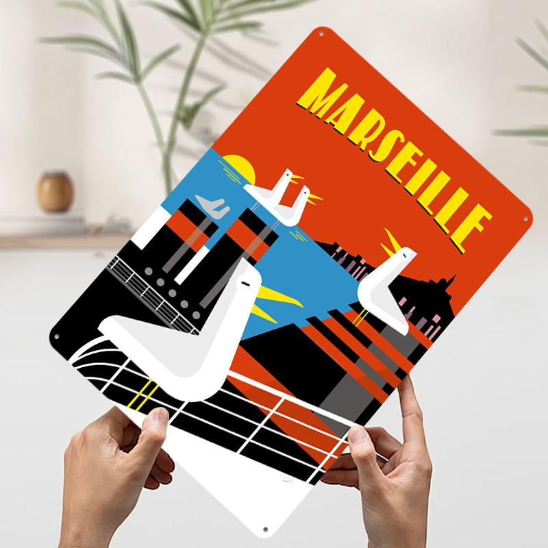 Marseille Travel With Seagulls Tin Plaque Poster Customized Wall Art Retro Vintage Metal Signs for Man Cave Wand Deko Desk Decor