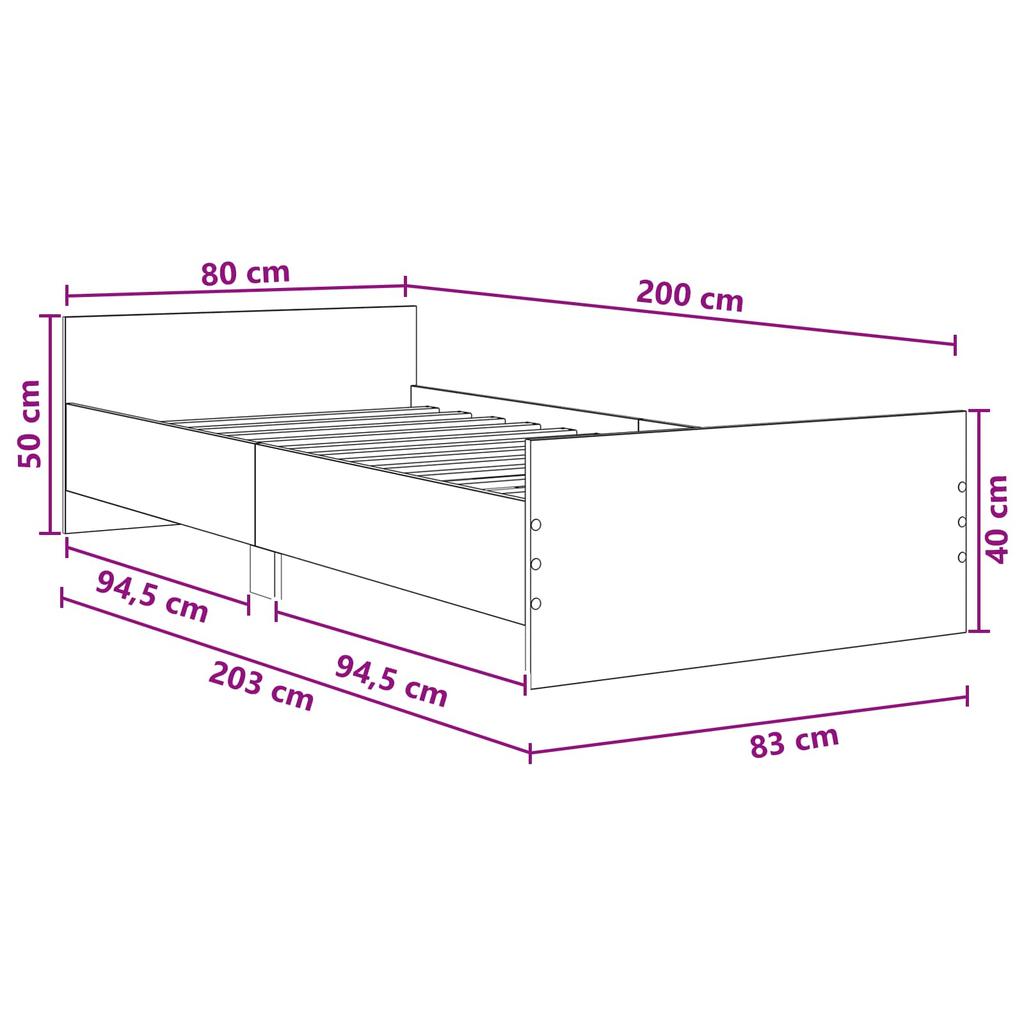Bed Frame with Headboard Black Oak 80 x 200 cm