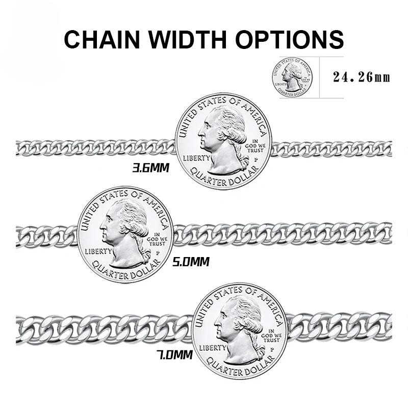 Браслет-цепочка из цельного серебра 925 пробы с кубинскими звеньями, 3,6/5/7 мм, браслет-цепочка с бриллиантовой огранкой, родиевое ювелирное изделие SB104