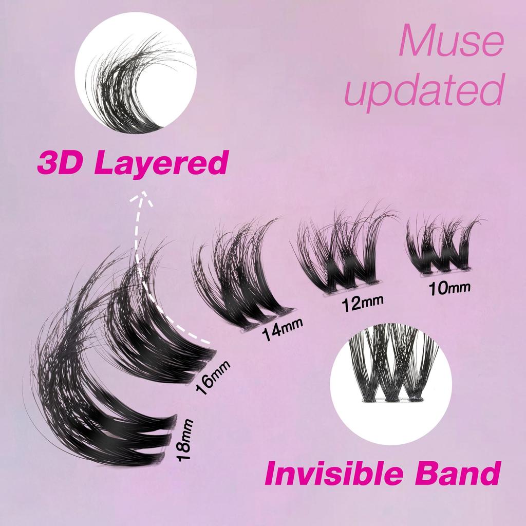 veyesbeauty Muse Cluster Lashes Пушистые индивидуальные ресницы для наращивания, объем 3D, 126 пучков, 10-18 мм