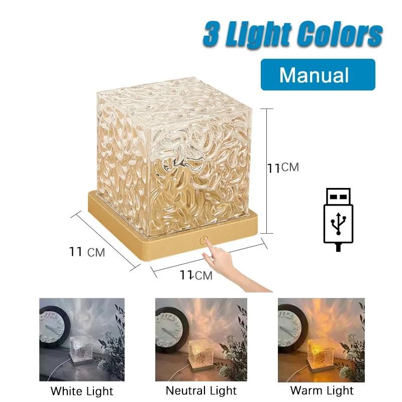 Rotating Water Ripple Projector Lamp 2pcs - Dynamic Flame Crystal Night Light for Bedroom Living Room Study