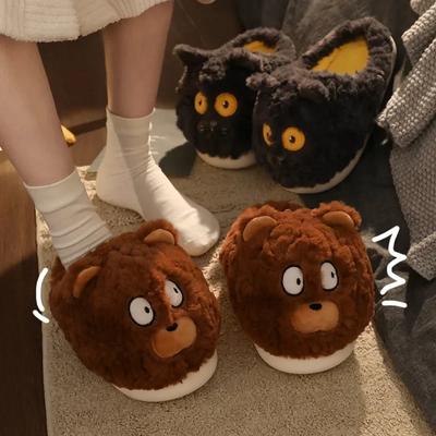 Модные тапочки с мультяшным медведем для женщин и мужчин, зимние домашние теплые нескользящие туфли из искусственного меха, милые плюшевые тапочки на платформе с изображением животных для женщин