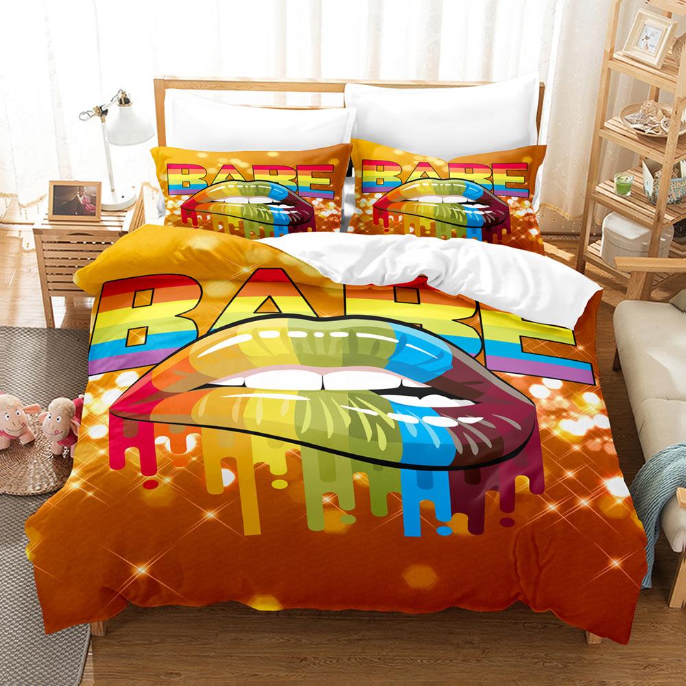 3D сексуальный комплект постельного белья с красной губой из микрофибры, роскошный пододеяльник с принтом, наволочка 2/3, подарок на день рождения AU180 * 210, полноразмерный быстросохнущий мягкий домашний текстиль