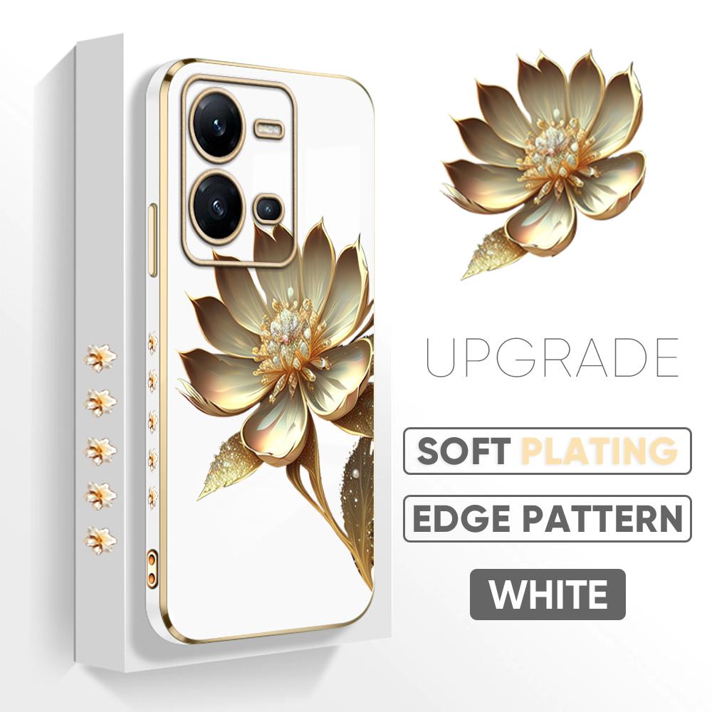 Роскошный чехол с золотым цветком лотоса для VIVO V27 V23E V25 Y21 Y21S Y02 OPPO A31 A15 Realme 10 C11 8 9 HUAWEI P40 Pro P30 Mate Nova Honor Cover