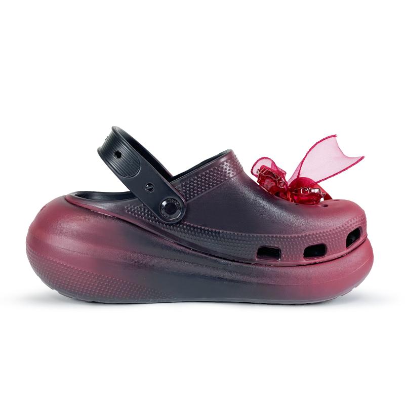 Crocs Обувь Crush Clog Puff EVA Изысканно Сделанная Розовое Пламя Записка о Любви Бант Лента Жемчуг Подарочная Коробка Обувь Клоги Унисекс Черный и Красный